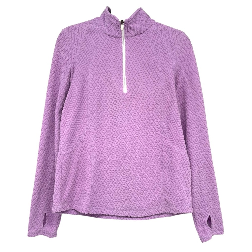 Tek Gear Quilted Fleece 1/4 Zip Pullover Women M Purple Thumbholes Turtleneck